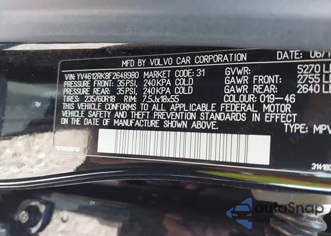 2015 Volvo Xc60 T5/T5 Premier z USA, uszkodzony, nr VIN YV4612RK8F2648980